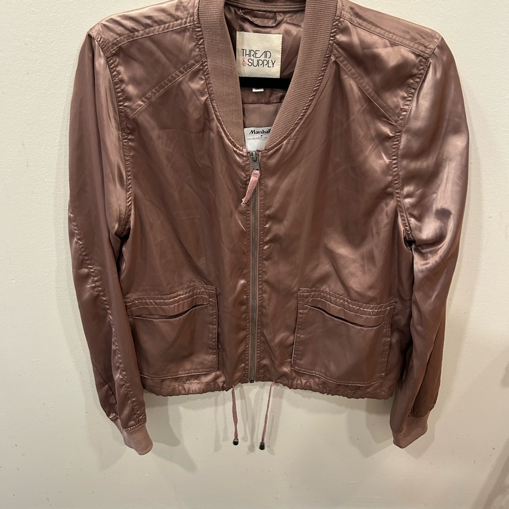Women's Satin Bomber Jacket - pink gold